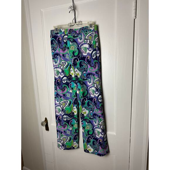 Jude Connally Trixxie Wide Leg Pants Green Purple Paisley Stretch XS Slinky Boho - Picture 5 of 8